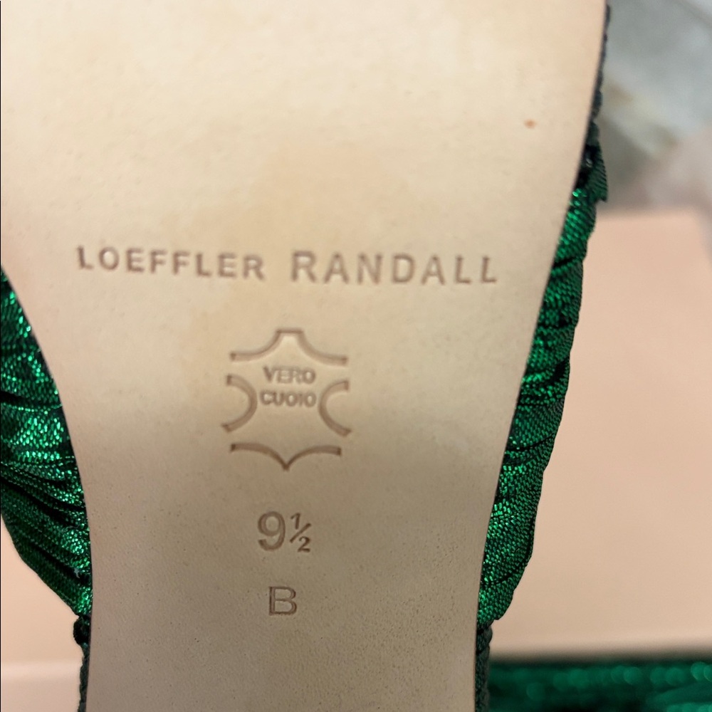 Loeffler Randall Emerald Green Pleated Bow Block Heel Sandals w/Matching Clutch - Picture 3 of 5